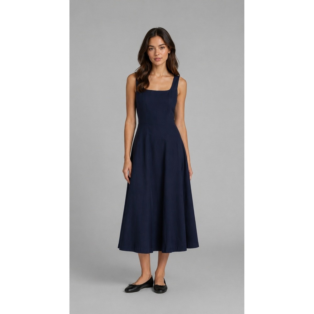 Madewell Navy Blue Midi Square-Neck Sundress